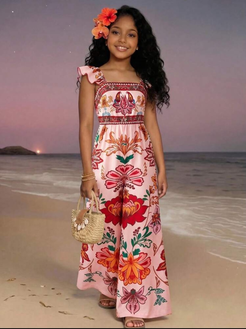 🌺Girls Vibrant Floral ruffle tank jumpsuit🌺